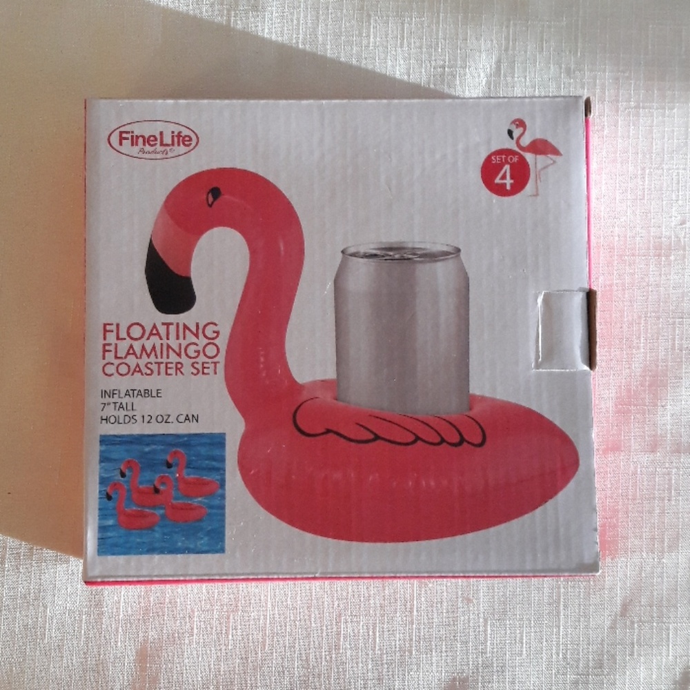 PINK Flamingo Inflatable Floating Coaster Set